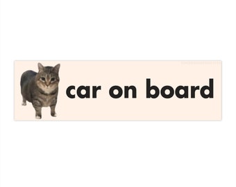 Car on Board | Cat Meme Car Bumper Sticker | Funny Cute Drive Safe Silly Kitty, Car Decal Decor Accessory | Waterproof Vinyl Car Sticker