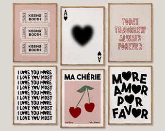 różowy i czarny zestaw 6 walentynkowych wydruków | różowy i czarny walentynkowy zestaw ściennych dekoracji do domu | studioEmaré | wydruk cyfrowy