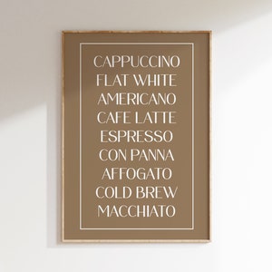 variedades de café | lista de menu de café arte imprimível para cozinha | estúdioEmaré | arte de parede para imprimir