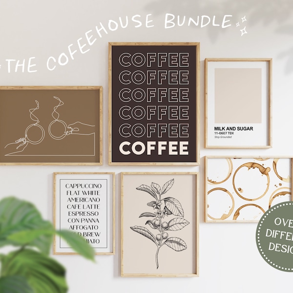 coffeehouse gallery wall bundle |  set of 49+ curated prints for digital download decor | studioEmaré | printable wall art