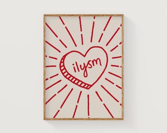 ilysm conversation heart | modny ręcznie rysowany plakat vintage love | retro funky dekoracja ścienna do domu | studioEmaré | drukowana sztuka ścienna