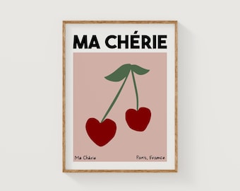 ma cherie | estetyczny modny różowy i czerwony francuski dziewczęcy plakat ścienny | studioEmaré | wydruk cyfrowy
