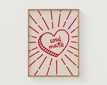 dusza bratnia rozmowa serce | modny ręcznie rysowany plakat vintage love | retro funky dekoracja ścienna do domu | studioEmaré | pobieranie cyfrowe