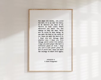 Za co to warte | inspirujący cytat F. Scotta Fitzgeralda, wydruk artystyczny | studioEmaré | cyfrowy wydruk ścienny