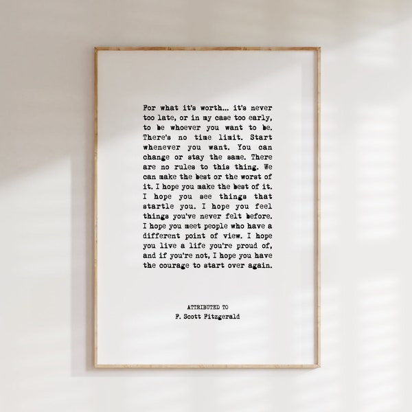 for what it’s worth | f. scott fitzgerald inspirational quote art print | studioEmaré | digital wall art print