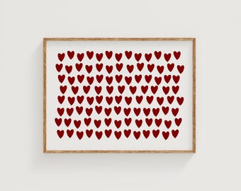 serca miłości | słodka dekoracja ścienna na Walentynki | minimalistyczny plakat z różowym i czerwonym sercem | studioEmaré | pobieranie cyfrowe
