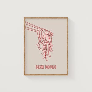 send noods | aesthetic kitchen wall art print | trendy ramen funny decor red | studioEmaré | printable wall art