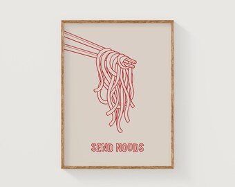 wyślij makaron | estetyczna sztuka ścienna do kuchni wydruk | modny ramen zabawny wystrój czerwony | studioEmaré | sztuka ścienna do wydrukowania