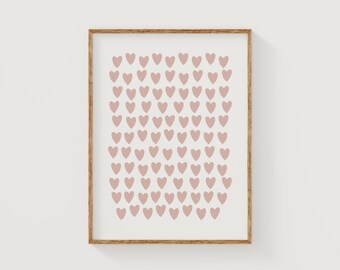 serca miłości | słodka dekoracja ścienna na Walentynki | minimalistyczny plakat z różowym i czerwonym sercem | studioEmaré | wydruk cyfrowy