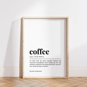 コーヒーの定義 | オフィスデスク用の面白いコーヒー愛好家向けアート作品 | studioEmaré | 印刷可能な壁アート