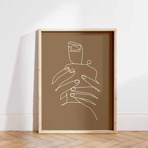 コーヒーを飲む | コーヒー愛好家のためのコーヒーカートのミニマルなラインアート | studioEmaré | 印刷可能な壁アート