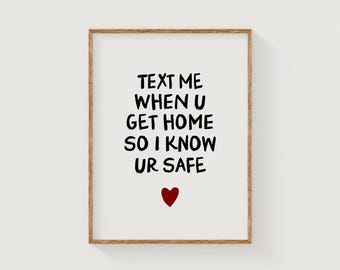 napisz do mnie, kiedy wrócisz do domu | słodki prezent dla pary dla niego | modny cytat na ścianę dla par | studioEmaré | wydrukowana sztuka ścienna