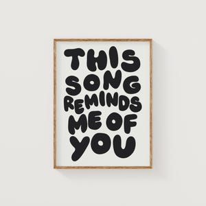 Esta canción me recuerda a ti / Póster de decoración del hogar de moda estética / Póster retro de regalo para parejas / StudioEmaré / Impresión digital