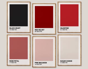 zestaw próbek farb na Walentynki | minimalistyczny wydruk artystyczny z próbkami kolorów | nowoczesna sztuka ścienna z wiórkami farby | studioEmaré | sztuka ścienna do wydrukowania