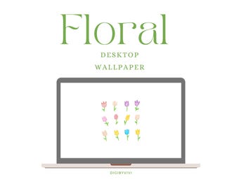 Floral Sketch Garden Desktop Wallpaper | Minimalist Pastel Flower Background | Botanical Digital Download for Laptop Screen