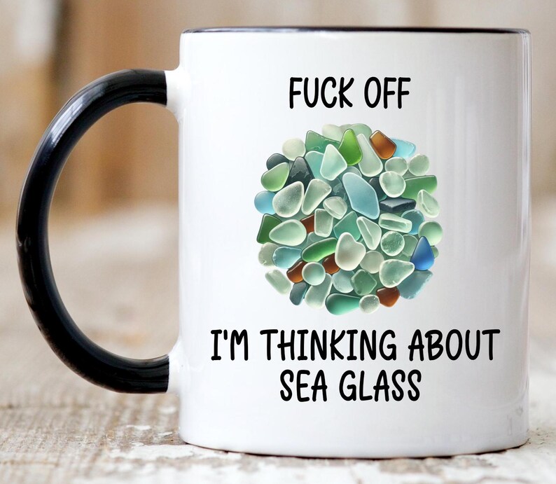 funny sea glass gift, funny mug, loves sea glass, sea glass hunter, loves crafting, sea glass, funny sea glass mug, searching for sea glass, Black Mug