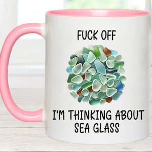 funny sea glass gift, funny mug, loves sea glass, sea glass hunter, loves crafting, sea glass, funny sea glass mug, searching for sea glass, Pink Mug