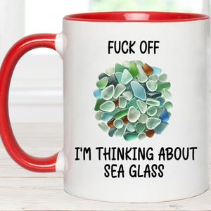 funny sea glass gift, funny mug, loves sea glass, sea glass hunter, loves crafting, sea glass, funny sea glass mug, searching for sea glass, Red Mug