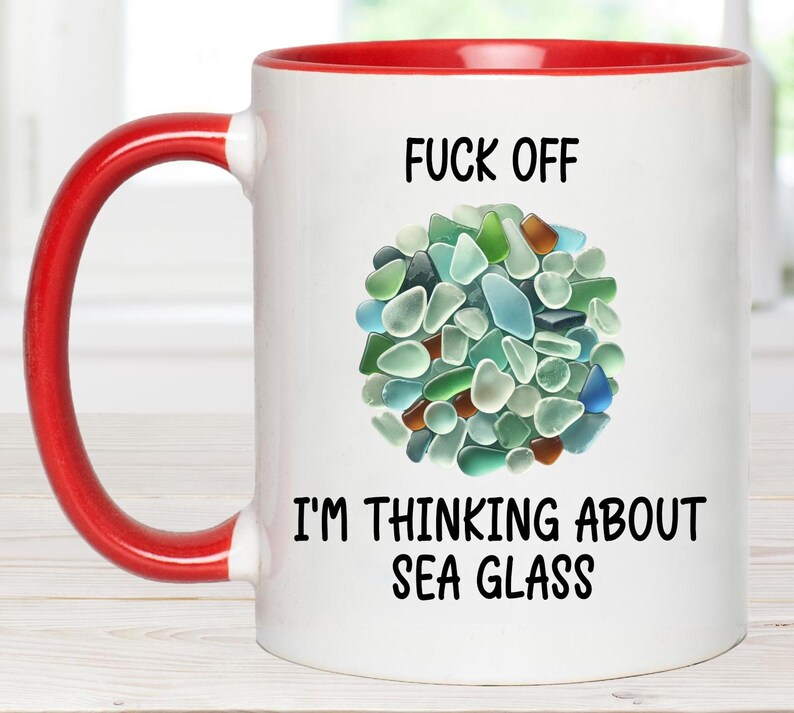 funny sea glass gift, funny mug, loves sea glass, sea glass hunter, loves crafting, sea glass, funny sea glass mug, searching for sea glass, Red Mug