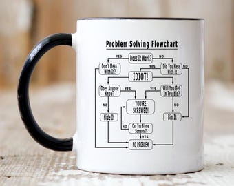 Problem solving flowchart mug, personalised funny mug, xmas gift for boss manager workmate, Co-worker gift rude mug secret santa gift office