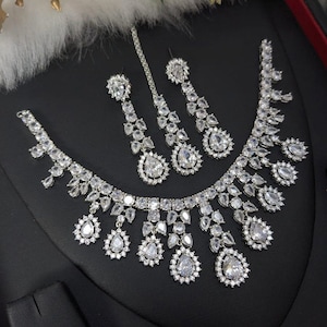 CZ Necklace Set, Diamond Necklace, American Diamond Necklace, CZ Necklace, Indian Jewelry, Bridal Necklace, High quality Jewelry Set, Jewel.