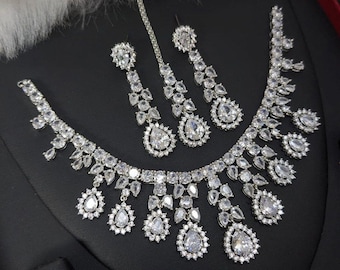CZ Necklace Set, Diamond Necklace, American Diamond Necklace, CZ Necklace, Indian Jewelry, Bridal Necklace, High quality Jewelry Set, Jewel.