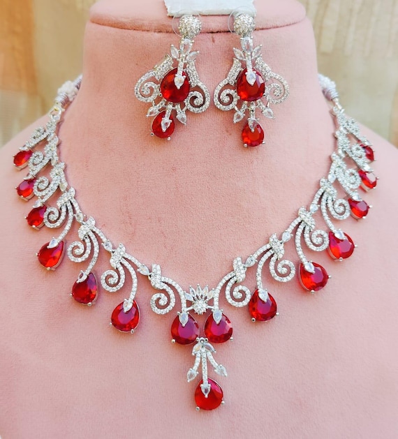 Bridal CZ Choker Set, Indian Jewelry, American Diamond Necklace