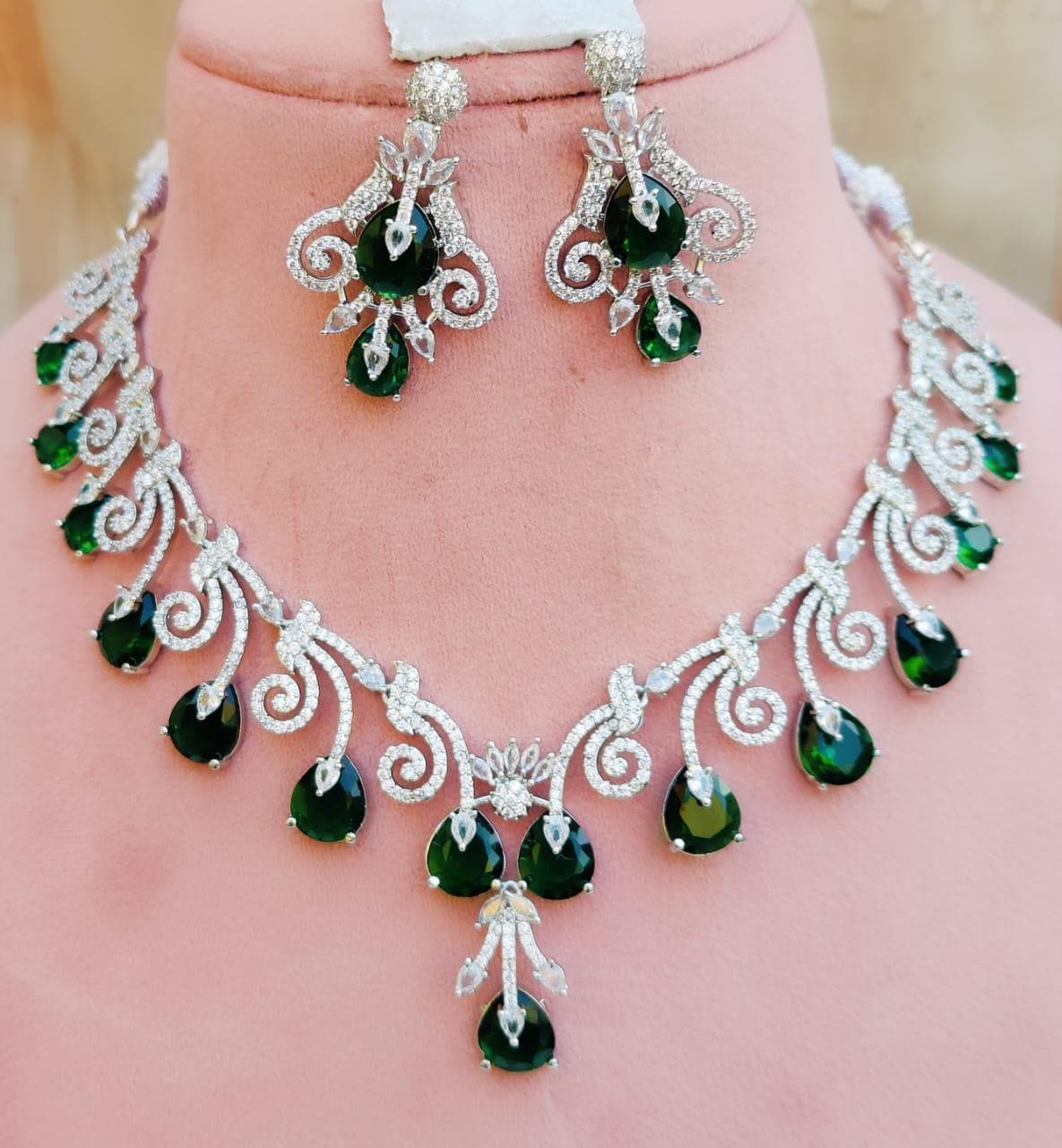 Bridal CZ Choker Set, Indian Jewelry, American Diamond Necklace