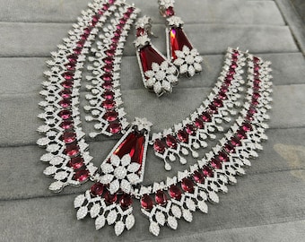 Beautiful American Diamond Necklace Set, Wedding Jewelry, AD Necklace Set, CZ Jewelry, Bridal Jewelry, American Diamond Jewellery,AD Jewelry