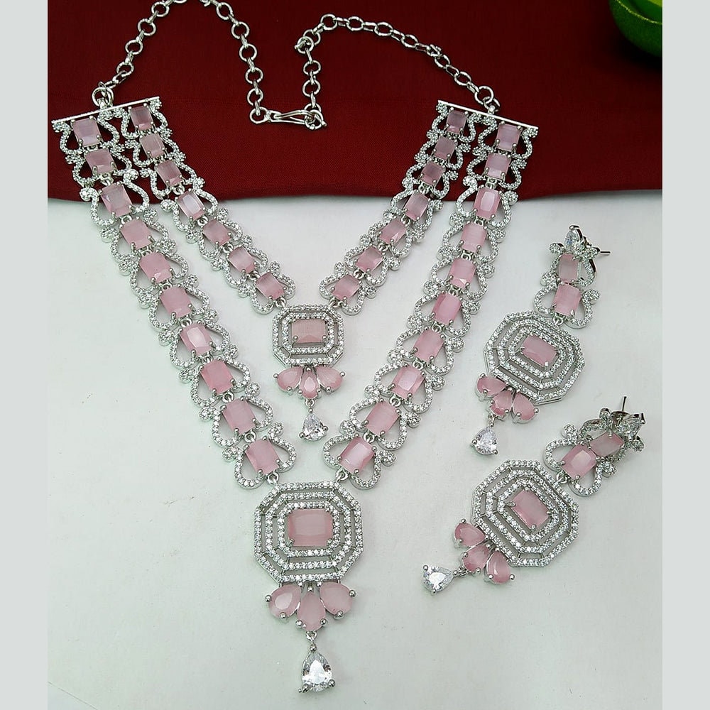 Indian Wedding Jewellery Set - Silver Plated Floral Necklace & Earrings, Bollywood Style - View #6
