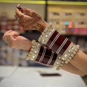 Indian Traditional High quality Bridal Chuda bangles for Marriages, Wedding Chuda Bangles, Maroon Indian Bangles, Shadi Choora, Choora Set