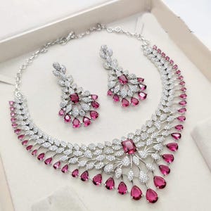 Bridal CZ Choker Set, Indian Jewelry, American Diamond Necklace Set, Cz Necklace Indian Bollywood Jewelry, AD Jewelry Set with Earrings.