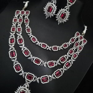 American Diamond High Quality Necklace set, Cz Diamond Emerald Necklace Set, Wedding jewellery, CZ Necklace and earring, Indian jewellery