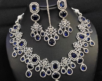 CZ Necklace Set, American Diamond Necklace, Engagement Jewelry, Indian Jewelry, AD Jewelry, CZ Necklace, Wedding Jewelry, Bridal Jewelry Set
