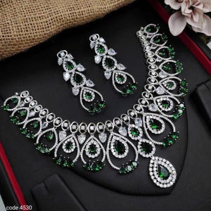 American Diamond High Quality Necklace Set, Indian Bridal Jewellery, Cz Diamond Necklace Set and Earrings, AD Jewellery, Wedding Jewelry Set