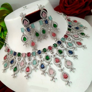 Elegant High Quality American diamond Necklace set,Cz Necklace Set,Wedding jewellery, CZ Necklace ,indian jewellery,bridal jewellery, AD Set