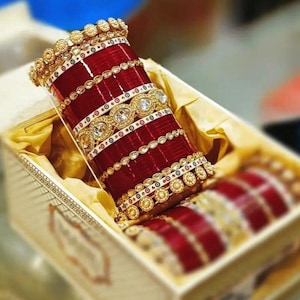Indian Wedding Bangles Set, Bridal Chuda bangles, Maroon Chuda Bangles, Wedding Jewelry, Indian Bangles Chuda, Punjabi Choora Bangles Set