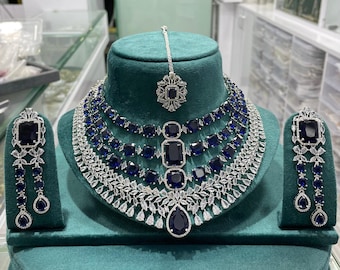 Elegante collar de diamantes americanos, hermoso conjunto de joyas AD en capas, joyería de boda, collar de circonitas, collar de novia, joyería de Bollywood