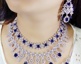 Elegante y clásico conjunto de joyas de diamantes americanos para niñas y mujeres, joyas de boda, collar AD, joyas publicitarias de recepción, collar de novia.