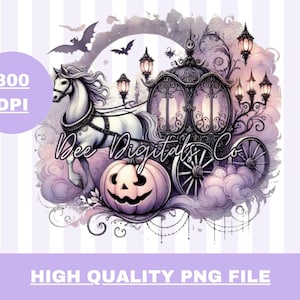 Carrozza gotica d'epoca, download digitale spettrale, arte inquietante della carrozza, design estetico gotico, arte gotica di Halloween, design png di Halloween