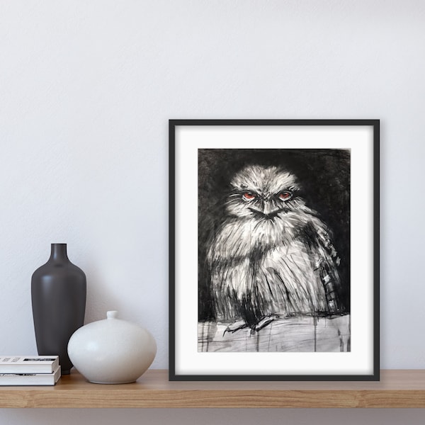 Black and White Owl Drawing Sketch Moody Dark