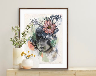 Botanical Woman Portrait Art Print: Surreal Australian Flora