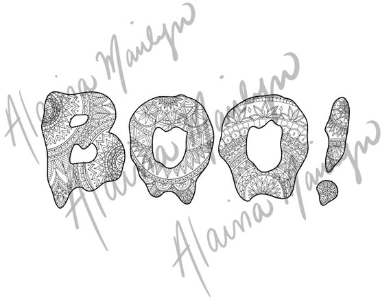 Boo Halloween Adult Coloring Page - Etsy