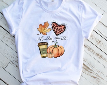 Hello Fall shirt, Fall T-Shirt, Autumn Shirt, Fall Coffee T-Shirt, Pumpkin Shirt, Family Thanksgiving, Fall Vibes