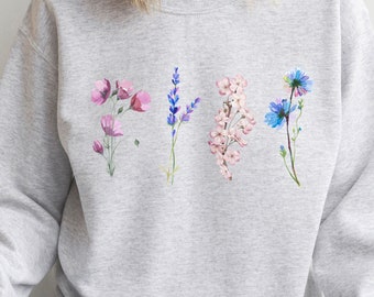 Wild Flower Sweater, Flower Sweatshirt, Floral Sweatshirt, Wildflower Shirt, Gift For Her, Vintage sweater, Boho Sweater, Botanical Sweater