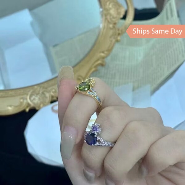 Ismene Saturn Ring • Amethyst Emerald • Minimalist Ring • 18K High quality • Never Tarnish • Vintage Vivienne Westwood Inspo