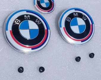 3 x Logos emblem hood trunk steering wheel BMW M 50th Anniversary 45mm 74mm 82mm with 4 fixing eyelets