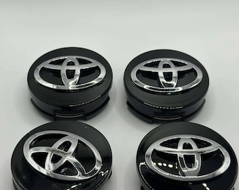 Lot de 4 Cache Moyeu Logo TOYOTA Noir Brillant 62mm Jante Centre De Roue Enjoliveur Auto Clipser NEUF