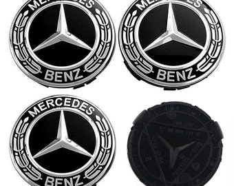 4 Logo Emblem Mercedes Rim Hub Cap Wheel Center Badge 75mm. New Black