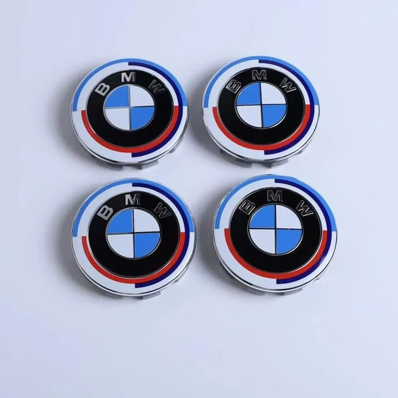 Lot de 4 Cache Moyeu BMW 56mm Jante Centre De Roue Enjoliveur Logo Edition 50E Anniversaire Auto Clipser NEUF image 4